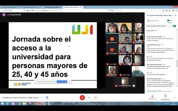 Més de 60 persones participen en una jornada virtual sobre l’accés a la universitat per a majors de 25, 40 i 45 anys
